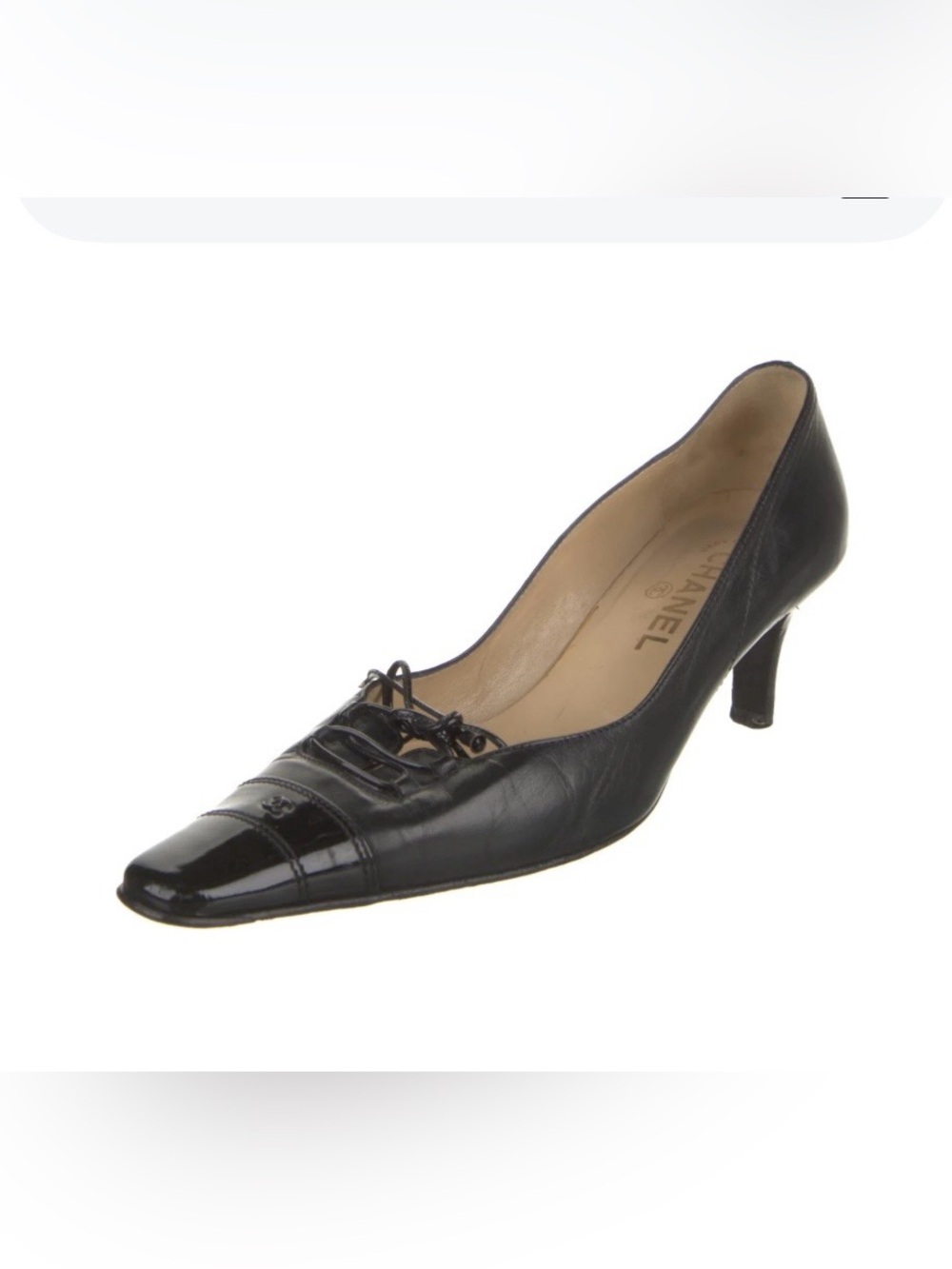 CHANEL Black Leather Pointed Toe Low Heel Pump - VINTAGE